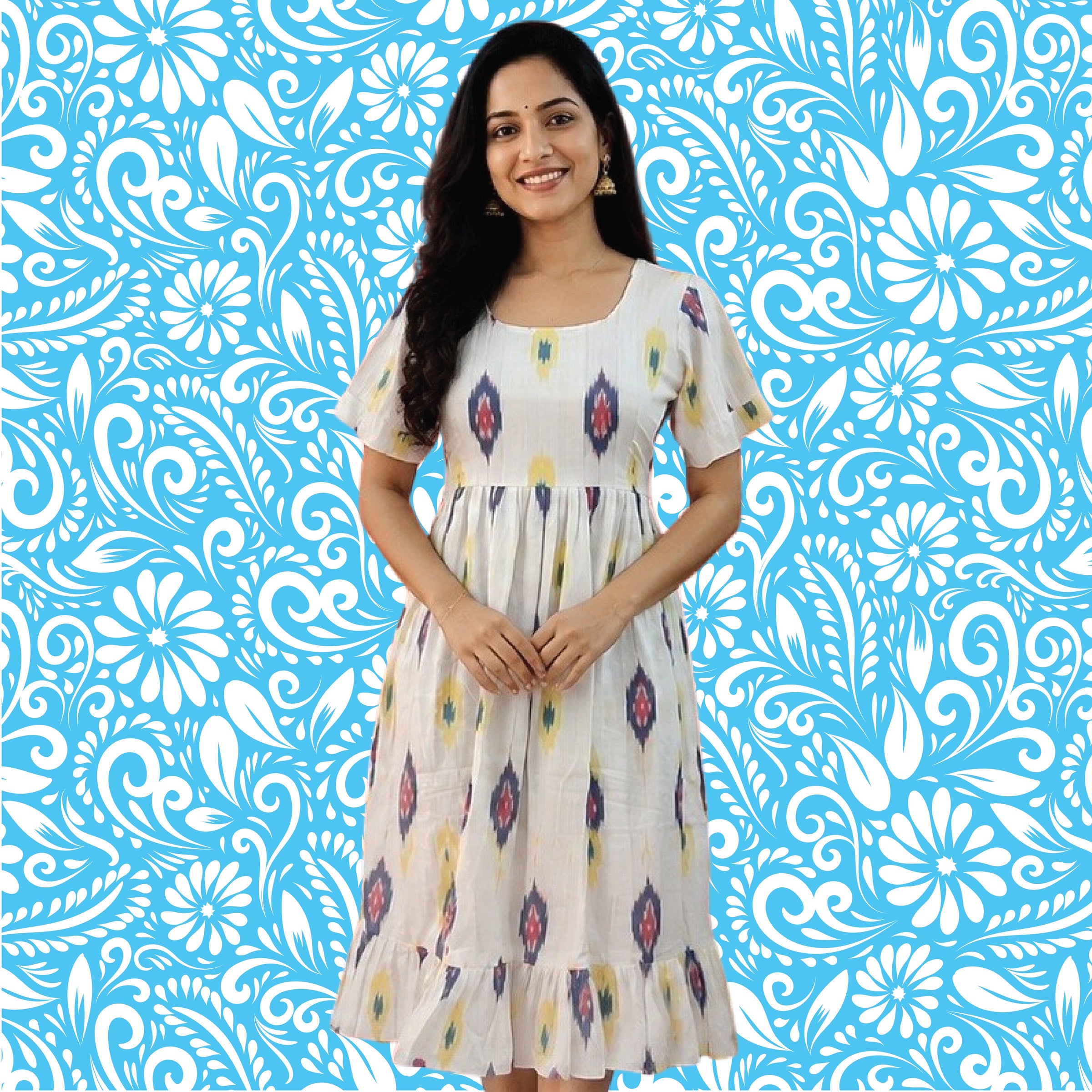 Ikkat Half Sleeve Frocks
